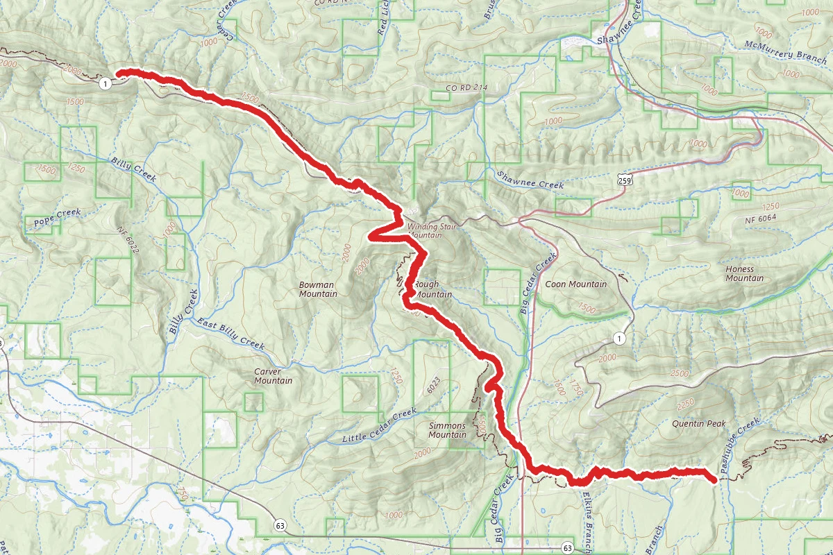 Ouachita Switchbacks Running Trail via Ouachita Trail