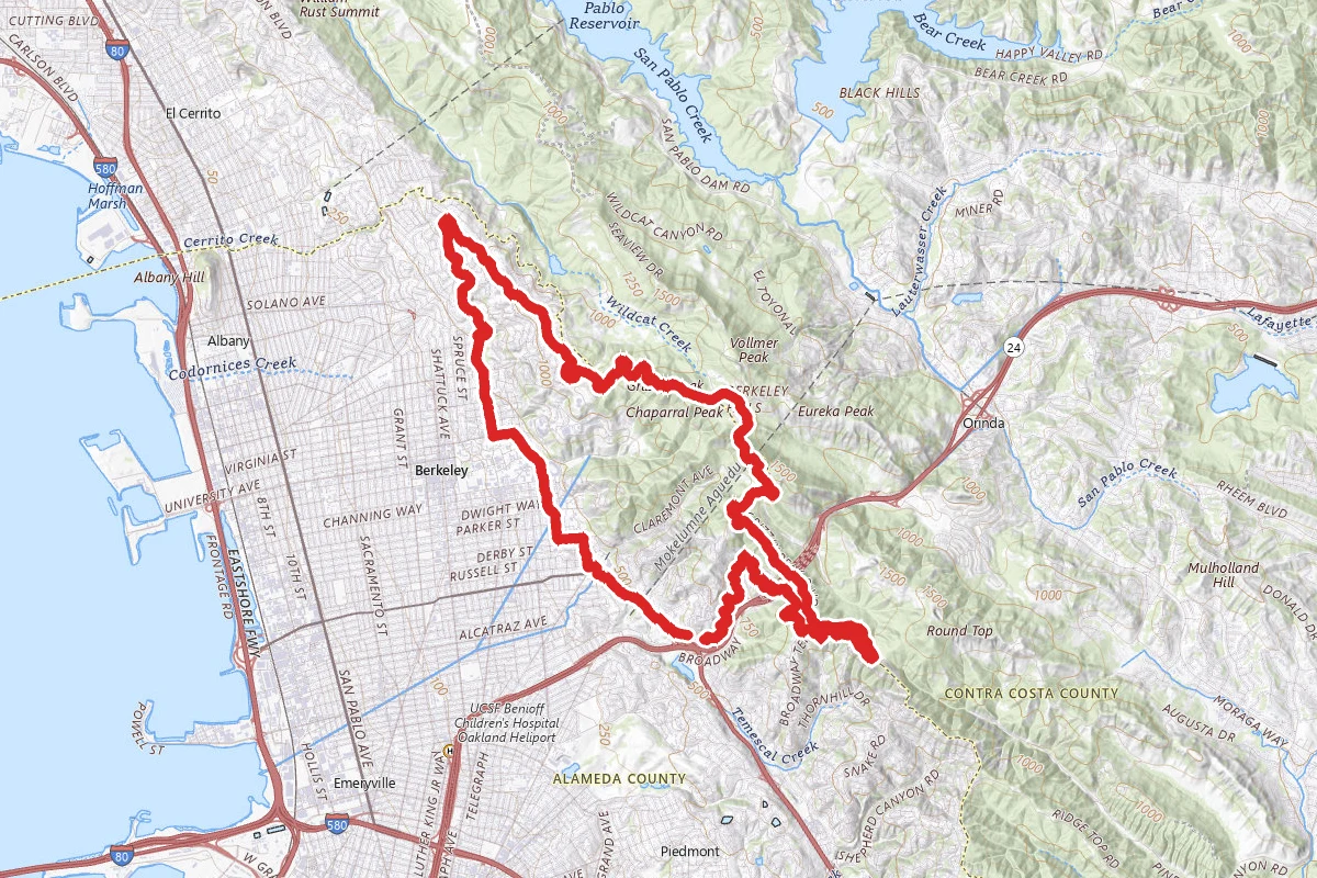 Grizzly Peak and Tunnel Road Cycling Route