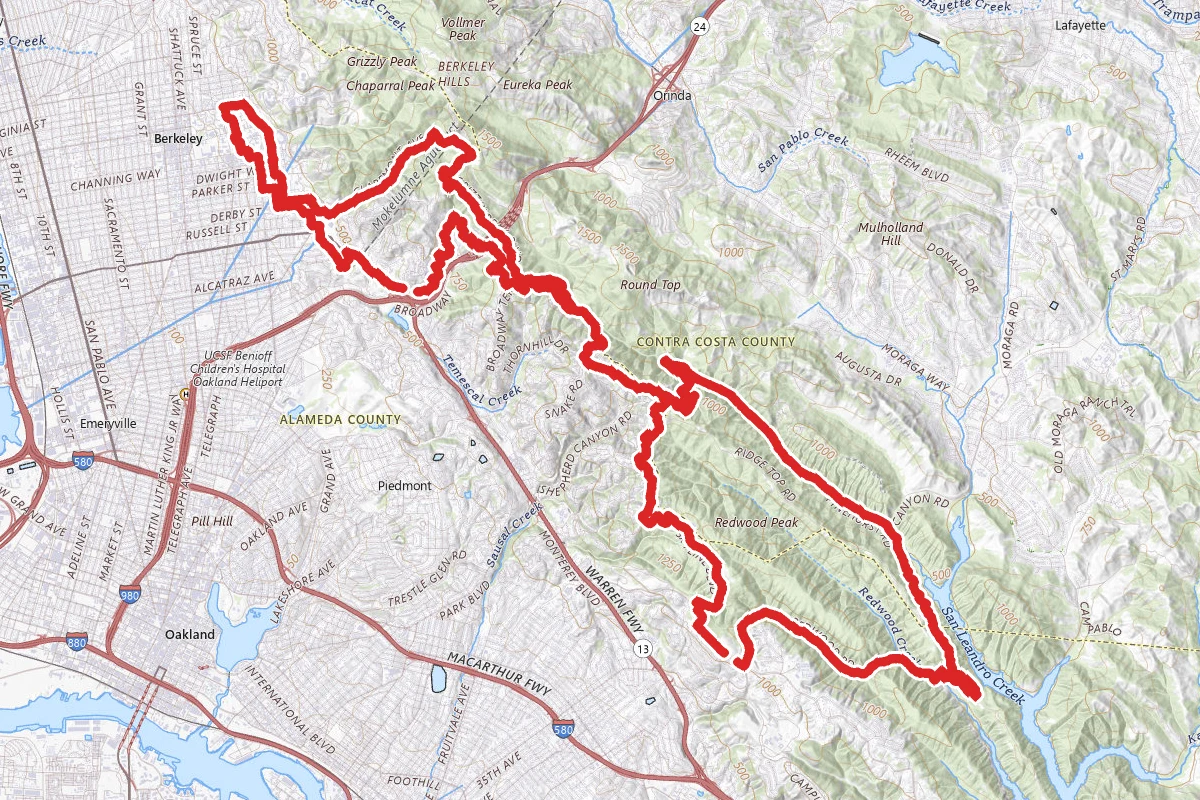 Observatory Hill, Redwood Regional Park and Claremont Canyon Cycle Route