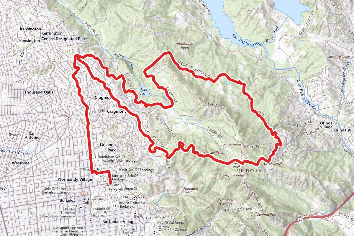 Wildcat Canyon, El Toyonal, Lomas Contadas, and Grizzly Peak Cycling Route