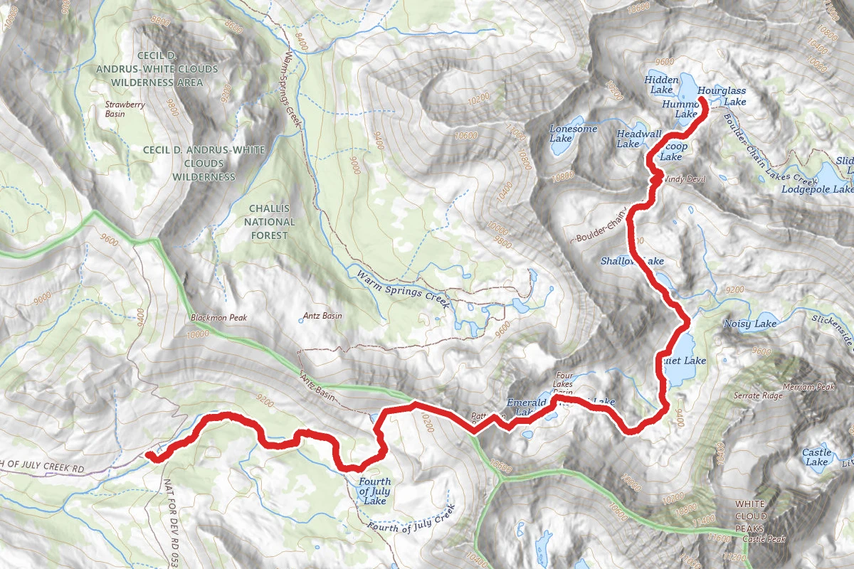 Four Lakes Basin to Scoop Lake, Hummock Lake and Hourglass Lake