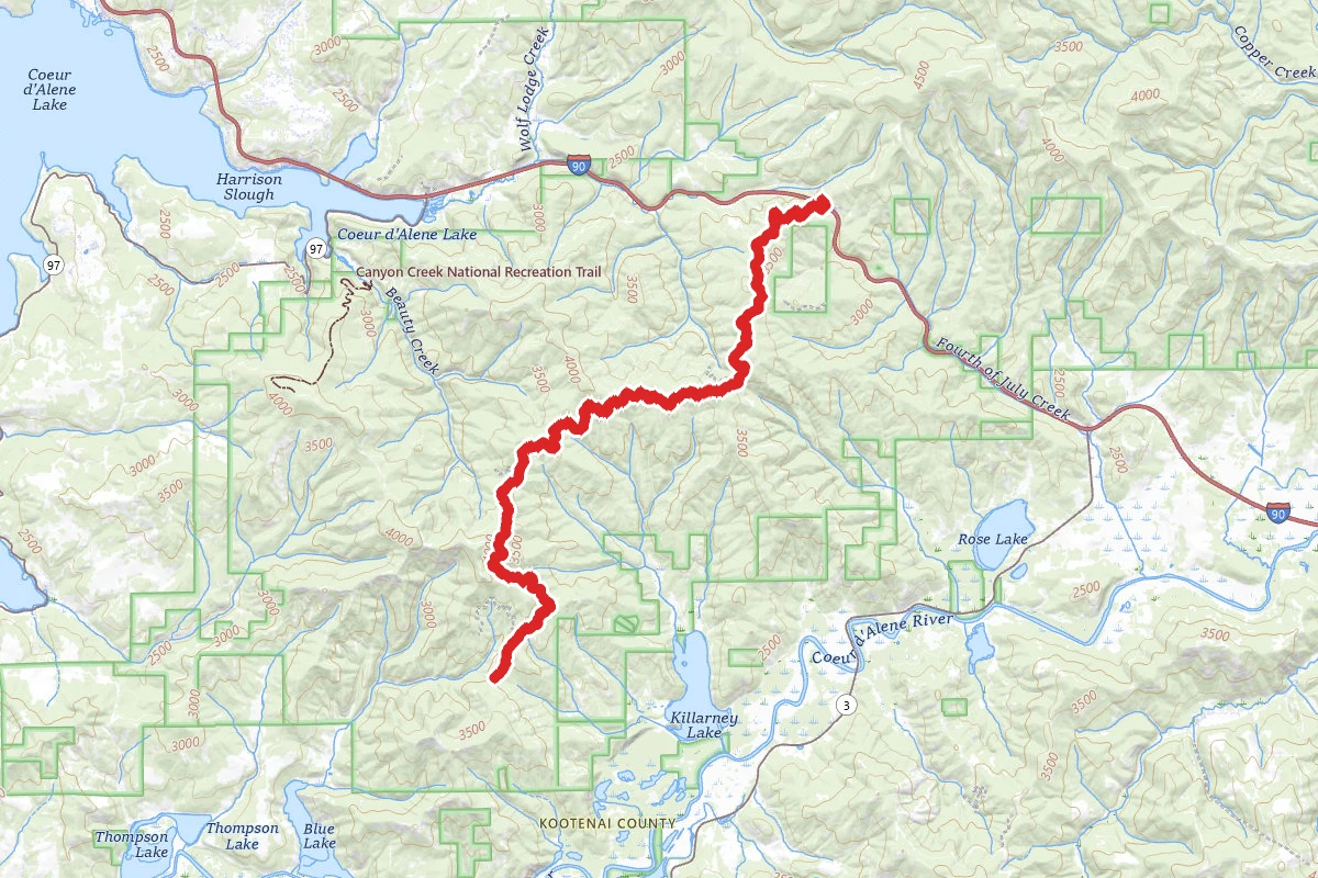 Coeur d'Alene's Old Mission Scenic Drive route map