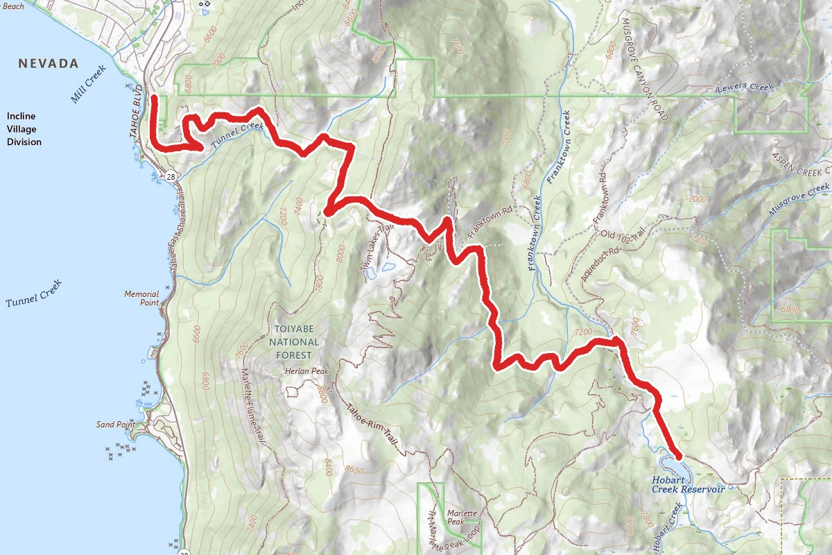 Hobart Creek Reservoir via Incline Village
