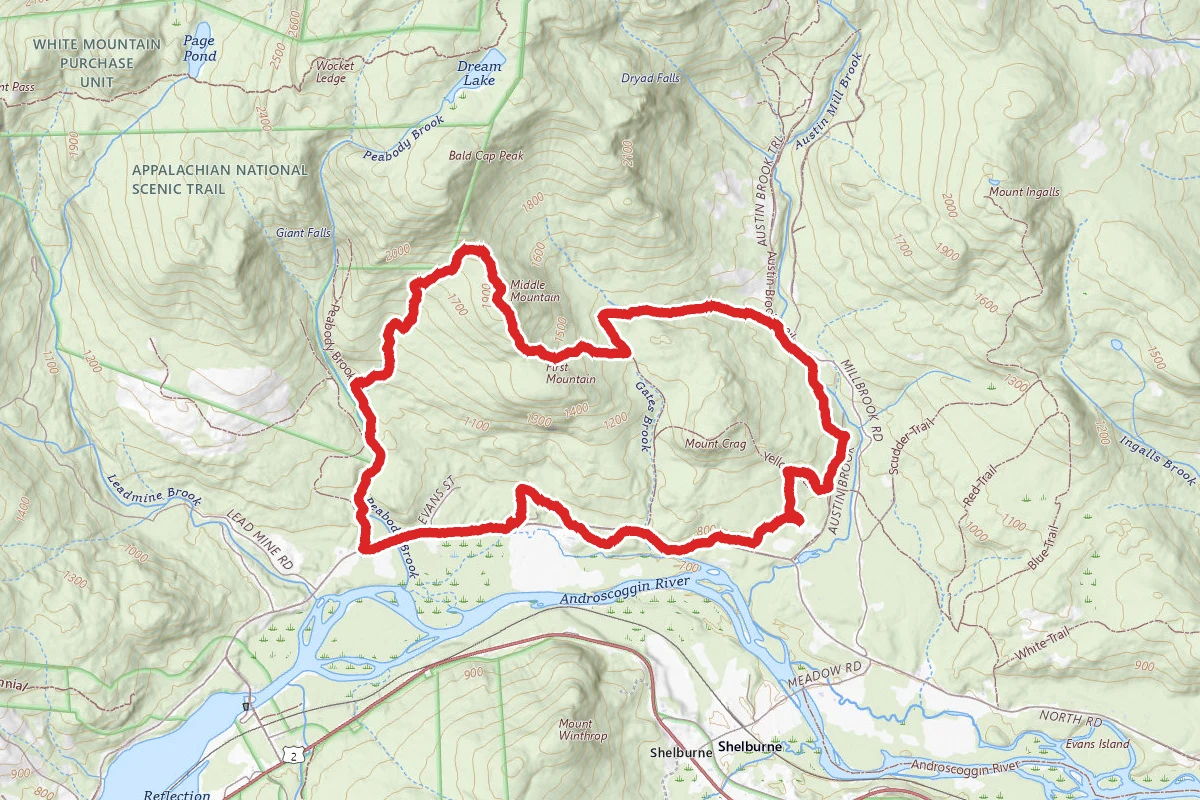 Middle Mountain via Peabody Brooke, Gates Brook, Austin Brook Loop