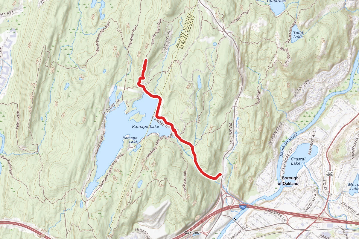 MacEvoy Trail to East Shore Drive to Foxcroft Road to Castle Point Trail