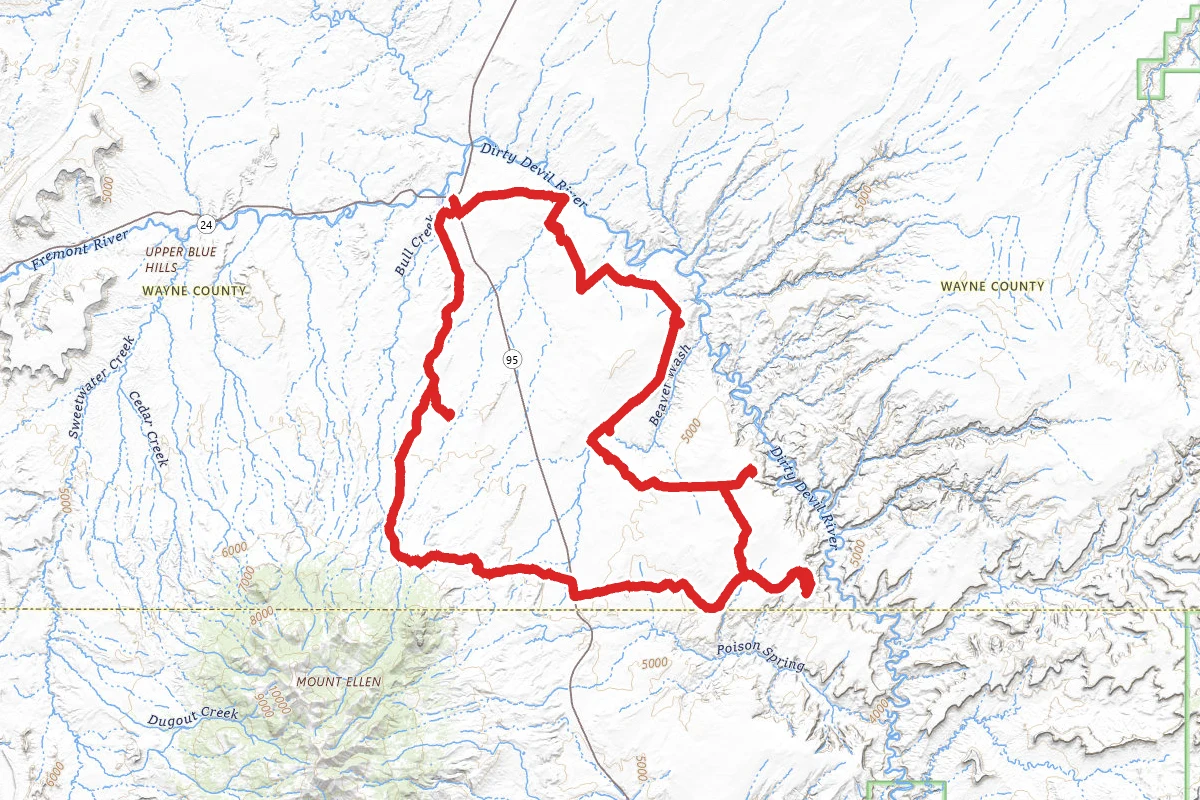 Dirty Devil Lookout, Burr Point, and Petrified Forest OHV Trail from Hanksville