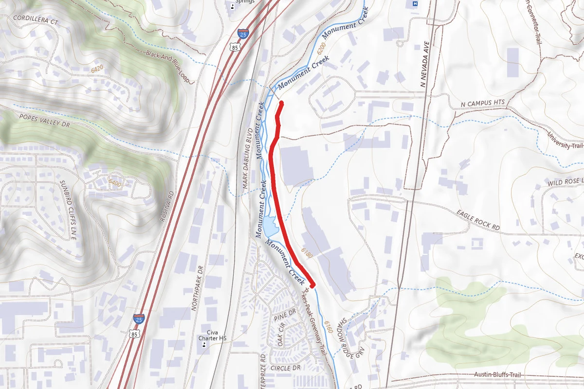 Pikes Peak Greenway Trail route map