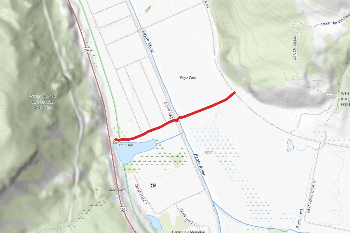 Camp Hale Trailhead to Jackal Via Pearl Creek Trail route map