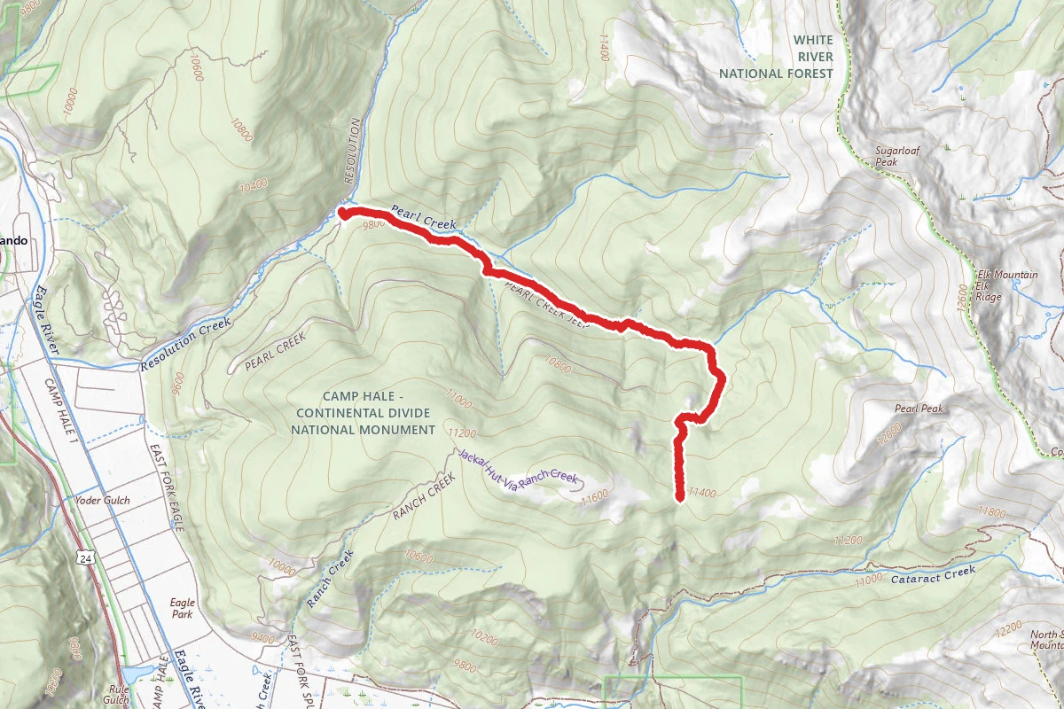 Camp Hale Trailhead to Jackal Via Pearl Creek Trail