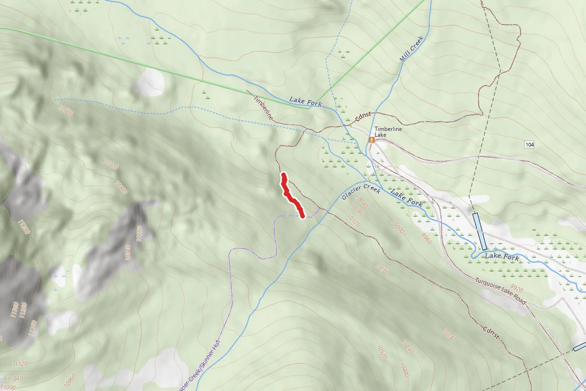 Turquoise Lake Trailhead to Skinner Hut Trail route map