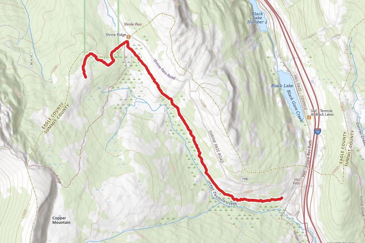 Vail Pass Trailhead to Shrine Mountain Inn Trail route map