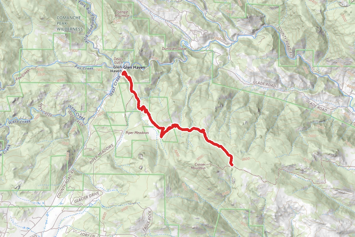 Crosier Mountain Glen Haven Trail route map
