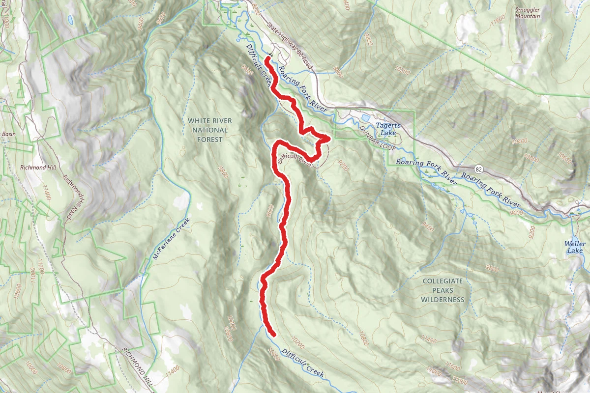 Difficult Creek Trail route map