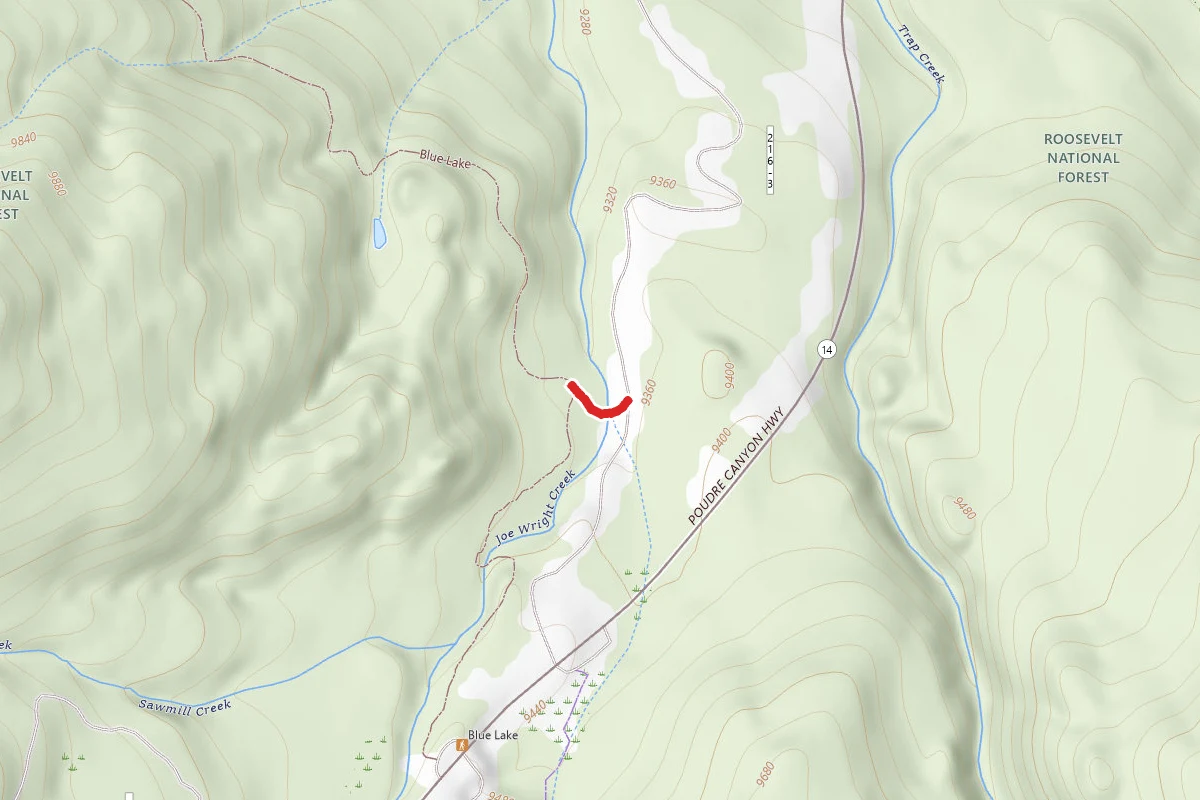 Blue Lake Spur Trail route map