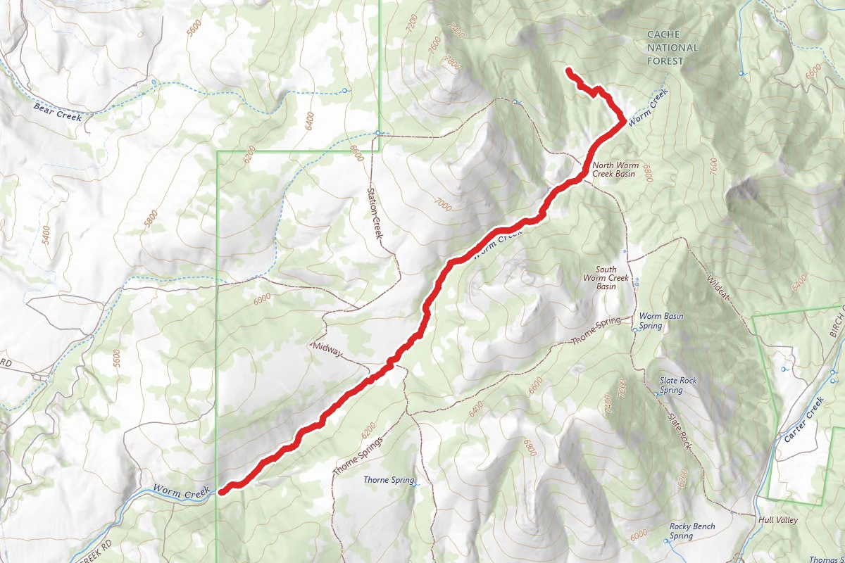 Worm Creek route map