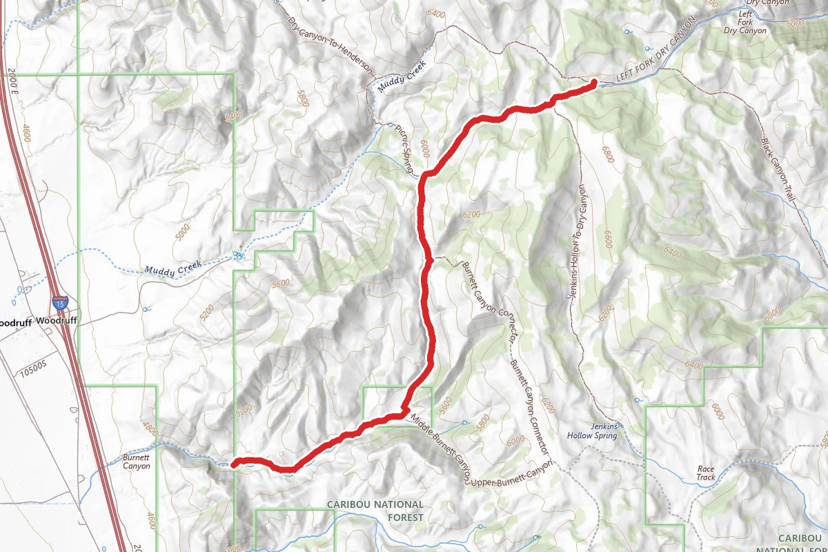 Burnett to Dry Canyon route map