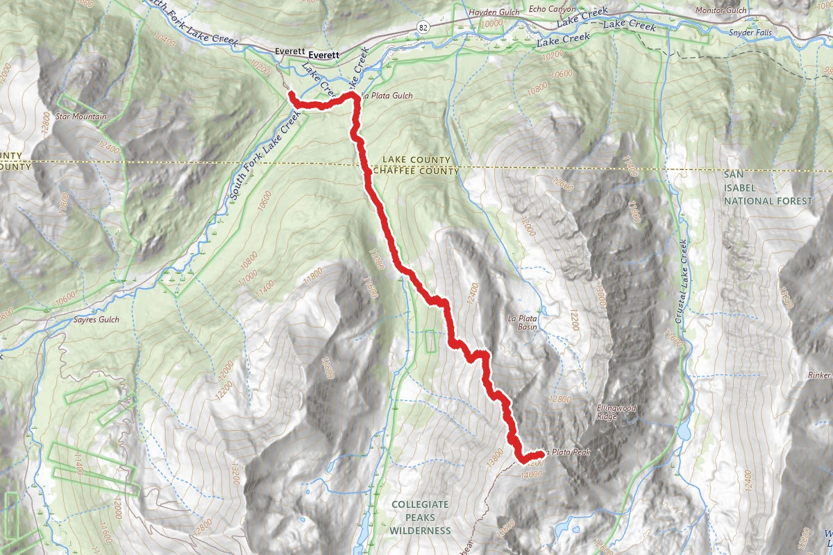 La Plata Peak Northwest Ridge route map