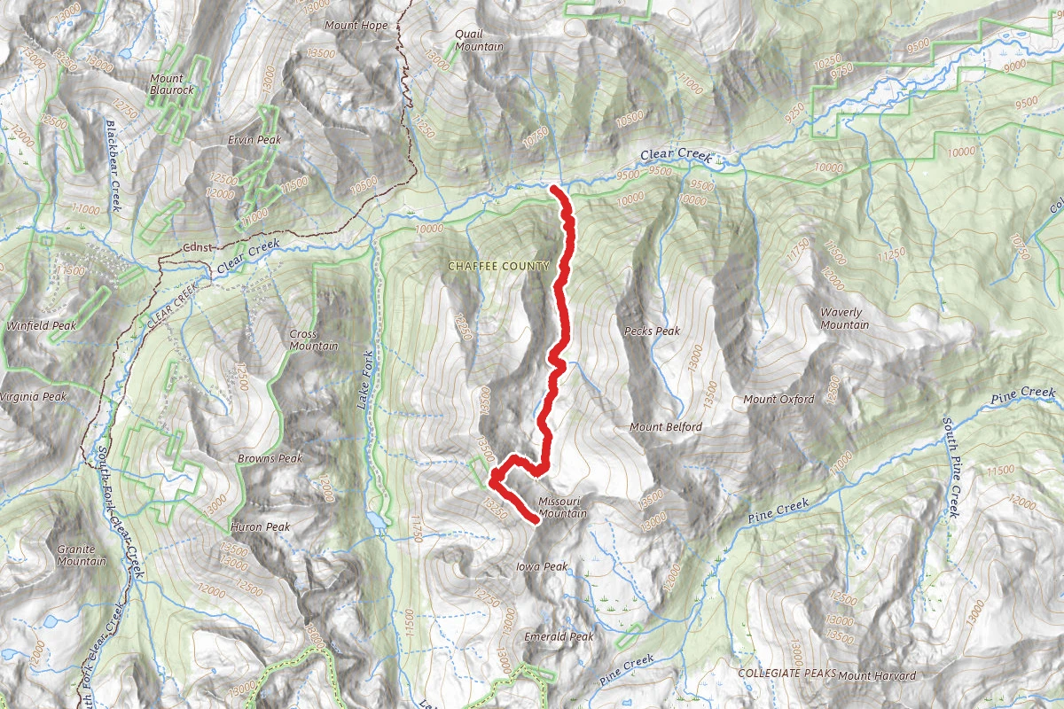 Missouri Mountain Northwest Ridge route map