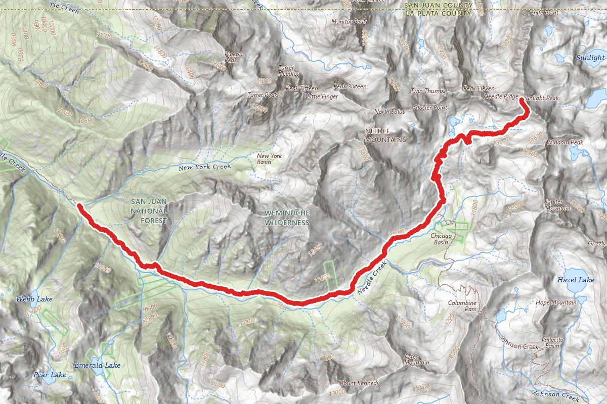 Sunlight Peak Climber's Route route map