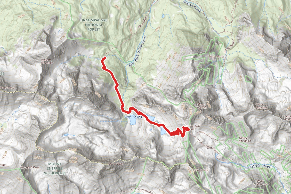 Blue Lakes Trail route map