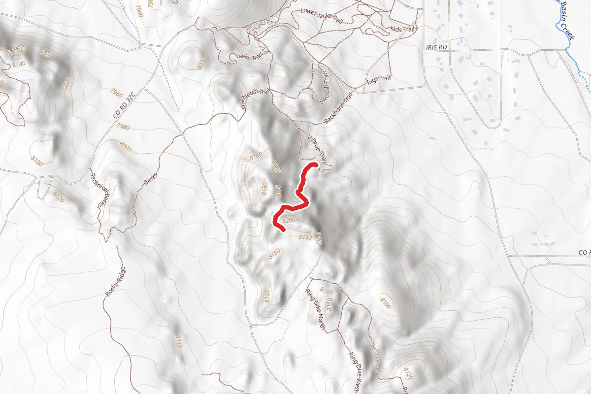 V Drop Trail route map