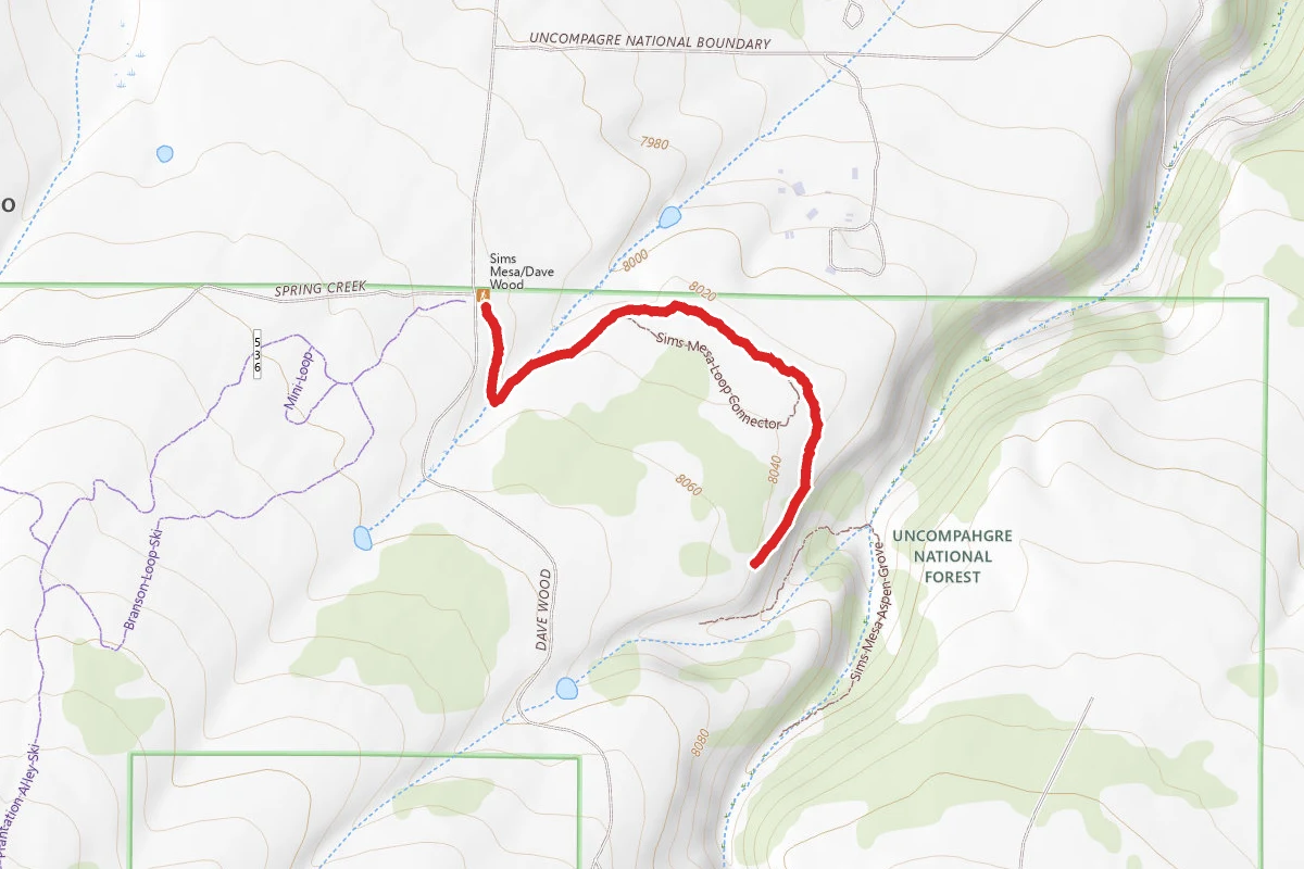 Simms Mesa Interpretive Trail route map