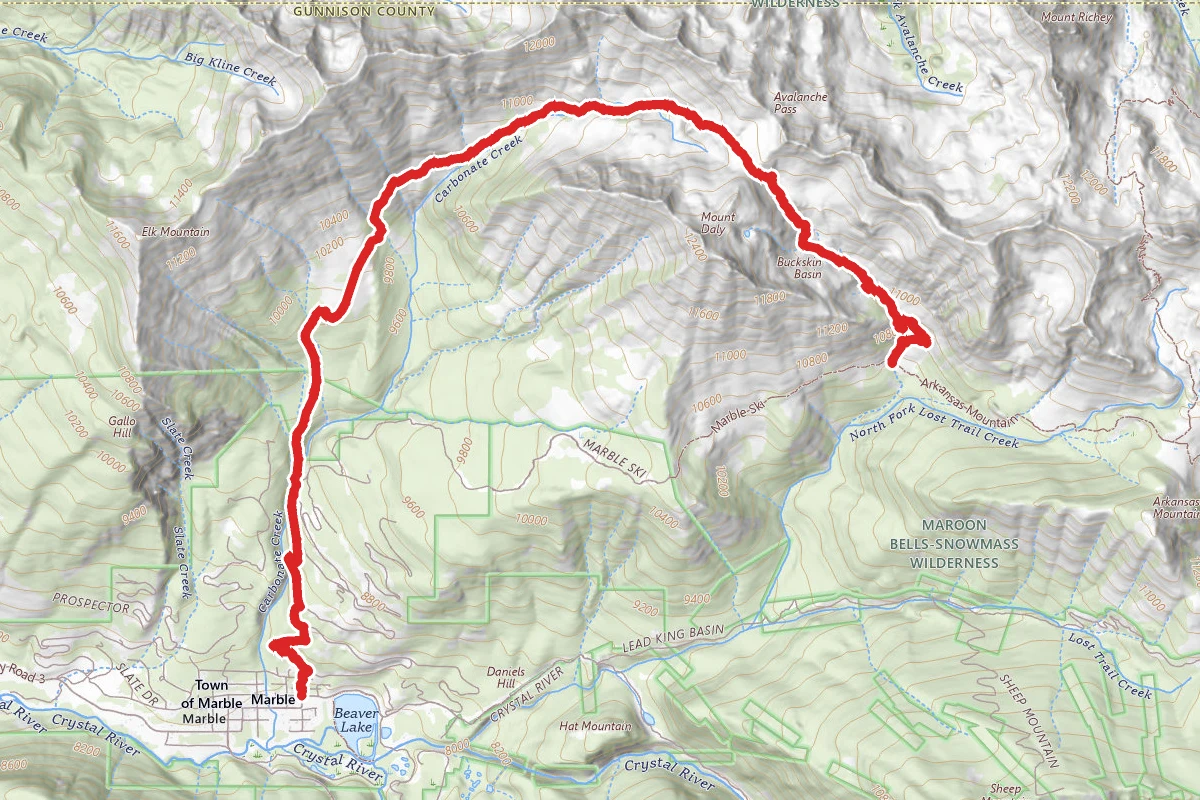 Carbonate Creek/Buckskin Trail route map