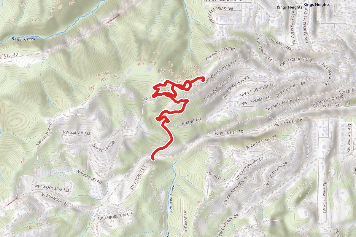 Pittock Mansion to West Burnside Pedestrian Bridge via Wildwood Trail