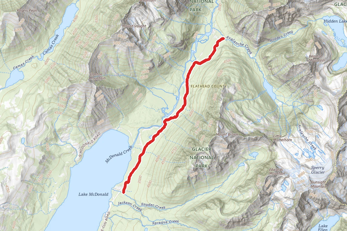 Avalanche Campground route map