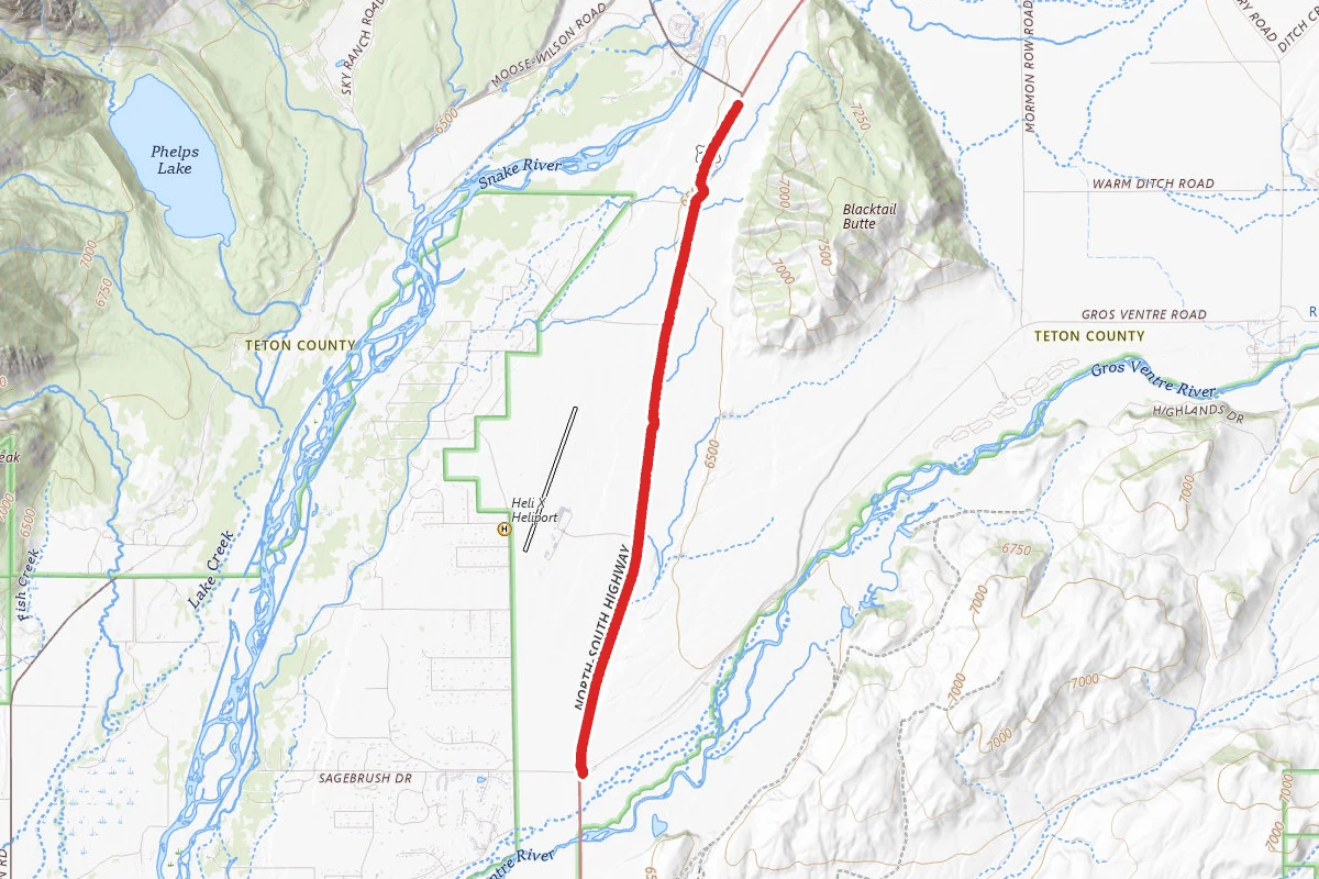 Multi Use Pathway Moose to Gros Ventrre Jct route map