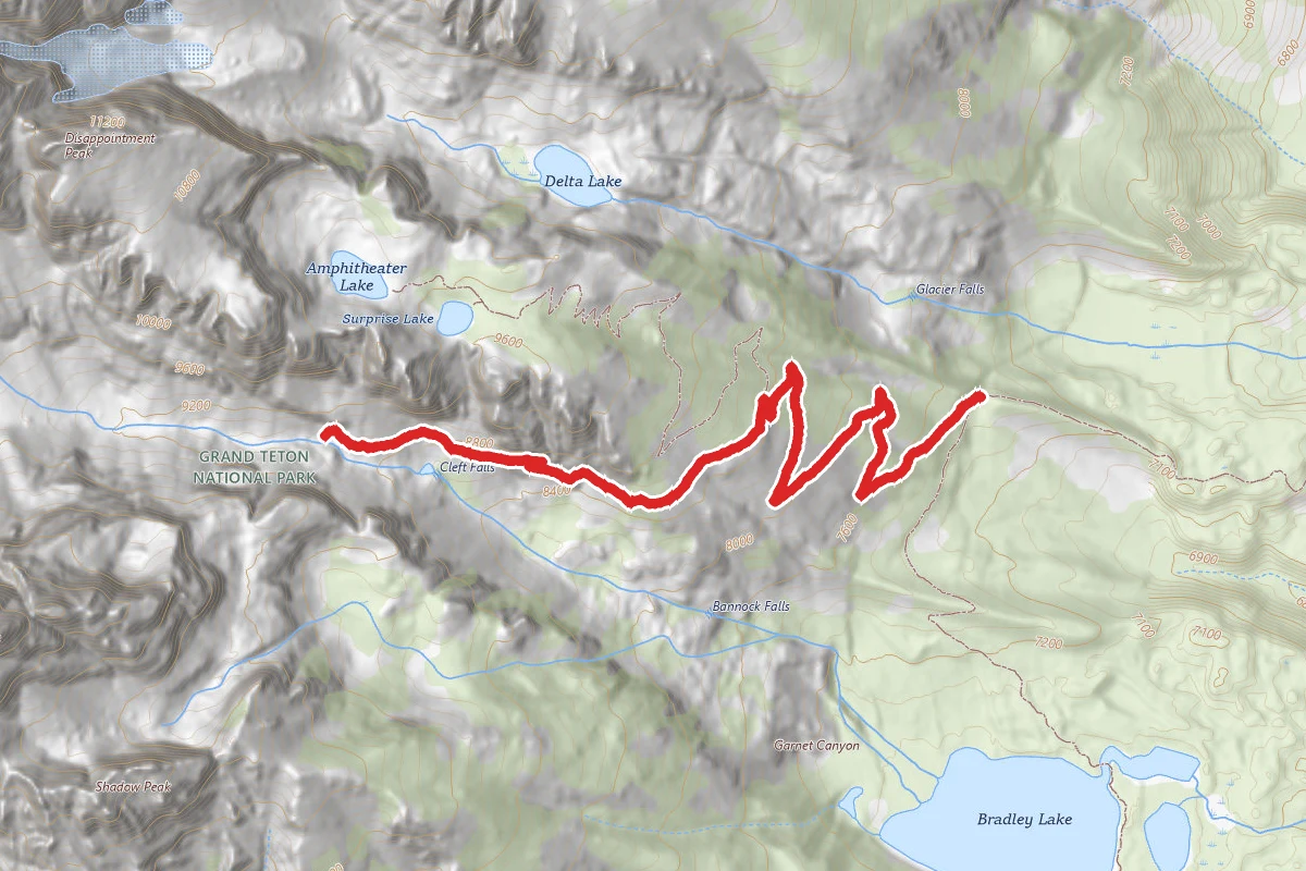 Garnet Canyon Trail route map