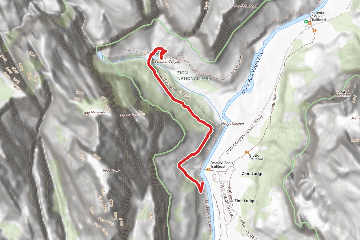 Middle Emerald Pools Trail route map