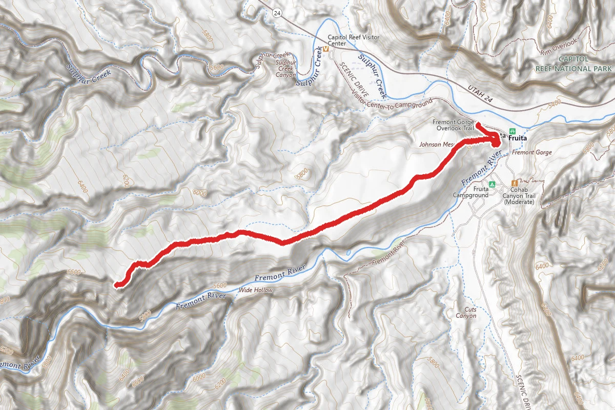 Fremont Gorge Overlook route map