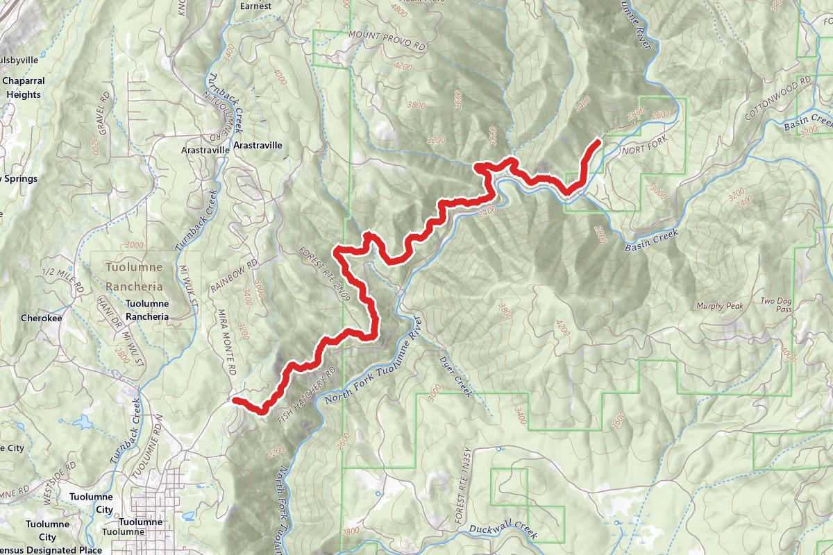 West Side Railroad Trail to the Tuolumne North Fork