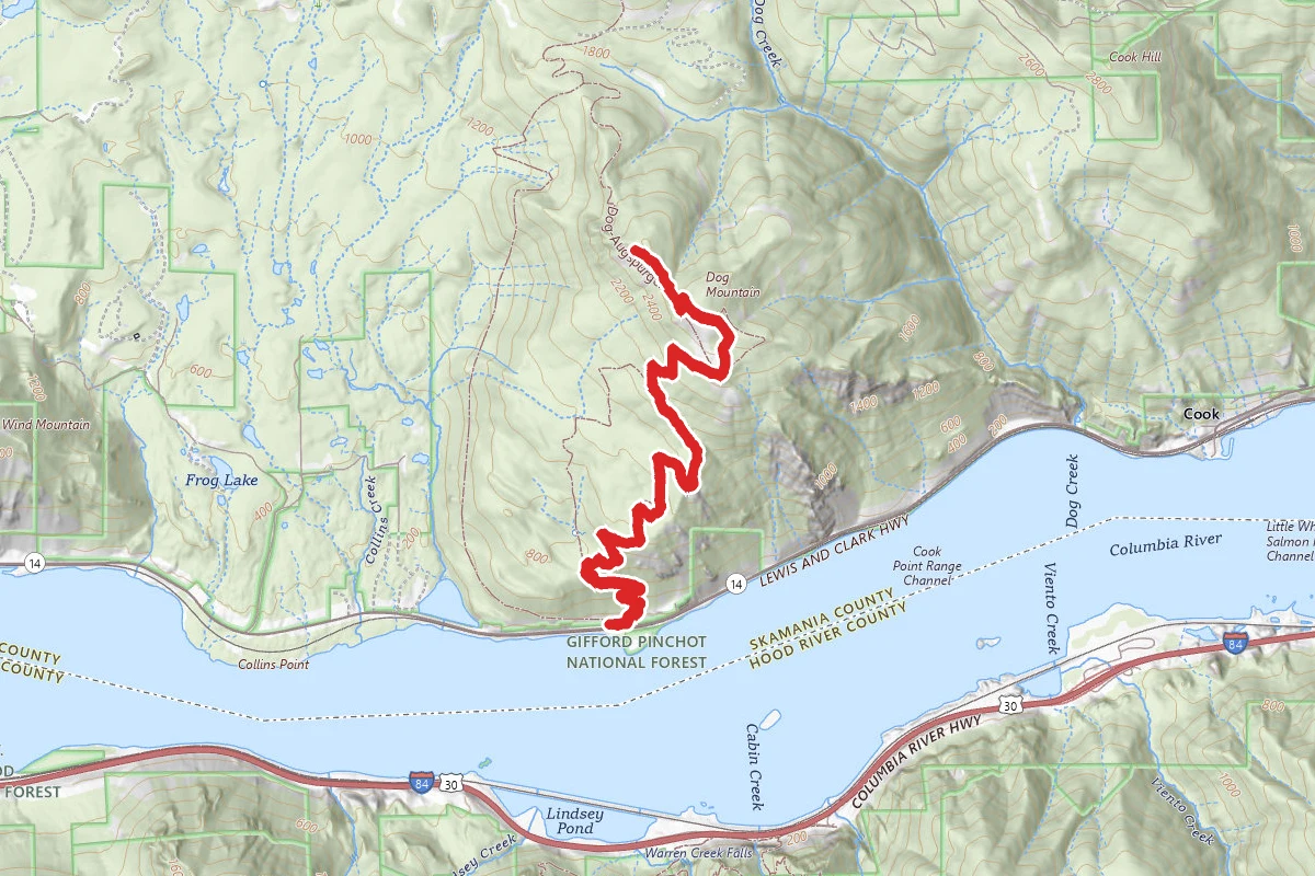 Dog Mountain Out and Back Route