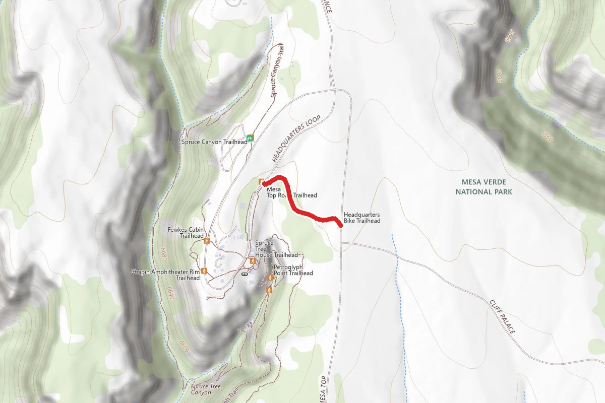 Headquarters Loop to Mesa Top Road Trail