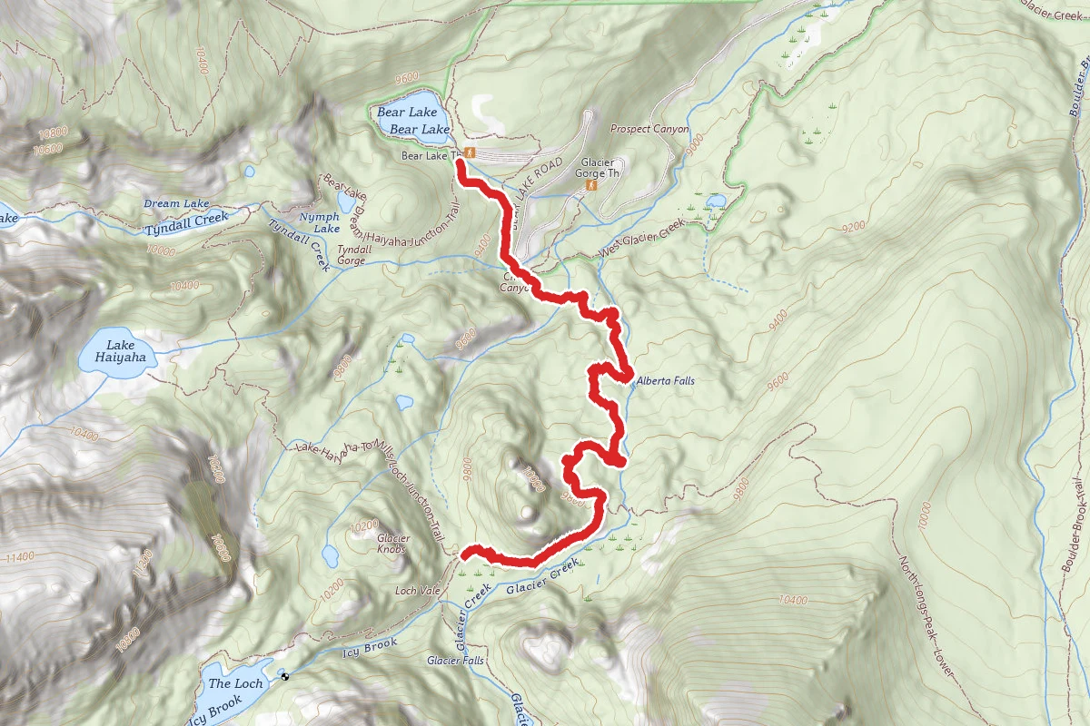 Bear Lake - Glacier Gorge Junction - Loch Mills Junction Trail