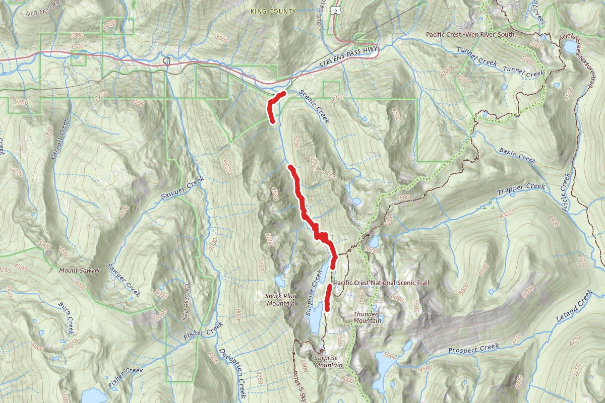 Surprise Creek Trail to Surprise and Glacier Lakes