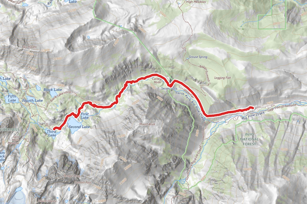 First Falls and Second Falls Trail to Third Lake