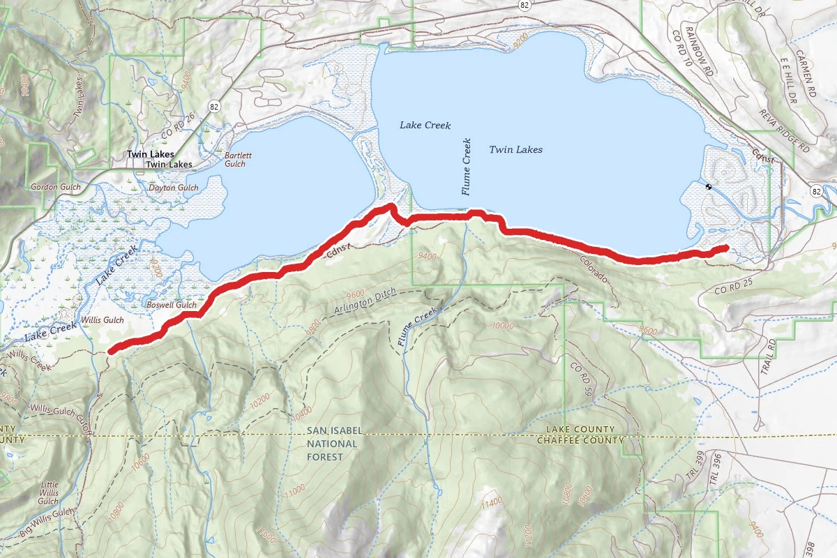 Twin Lakes Reservoir and Interlaken via Colorado Trail