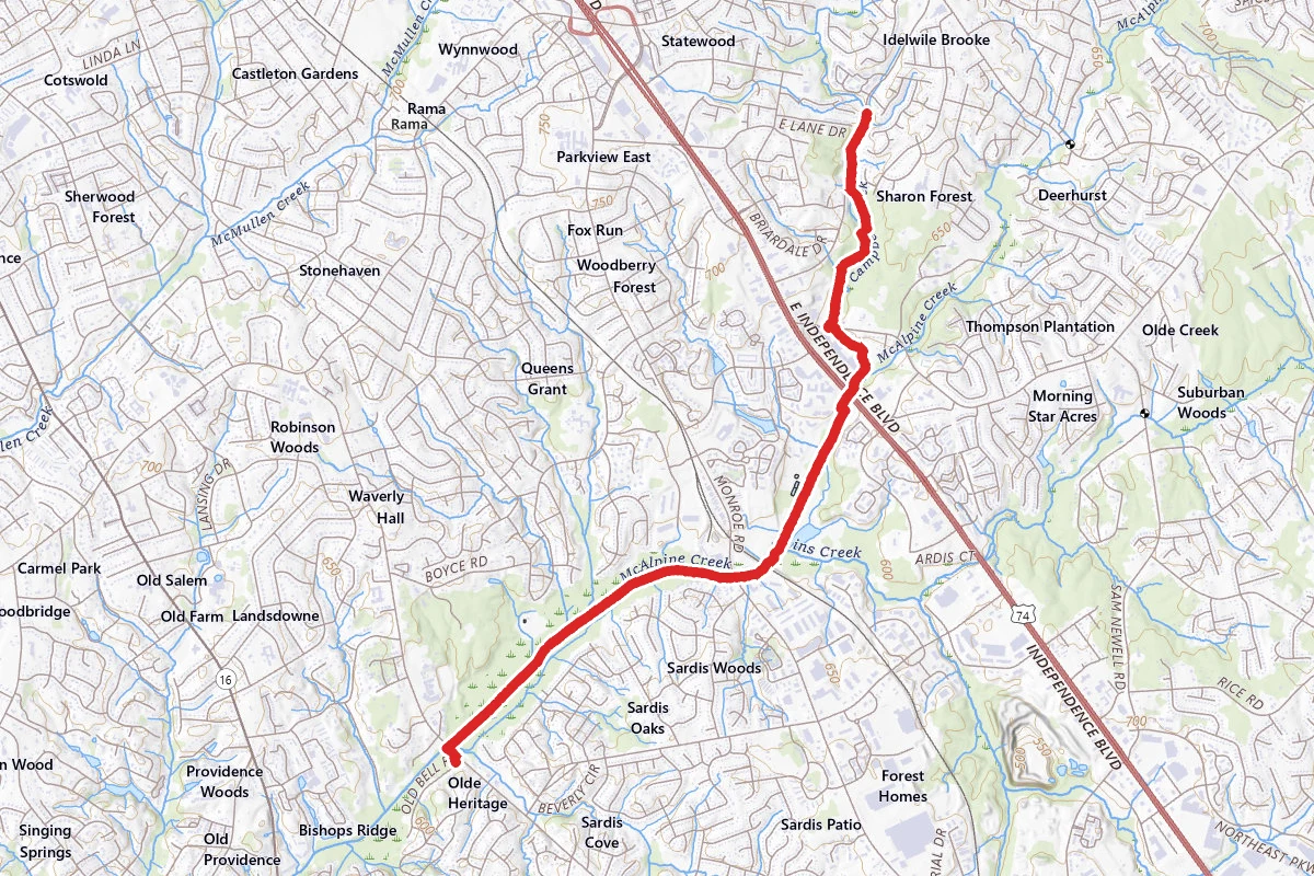 McAlpine Creek Greenway to Campbell Creek Greenway