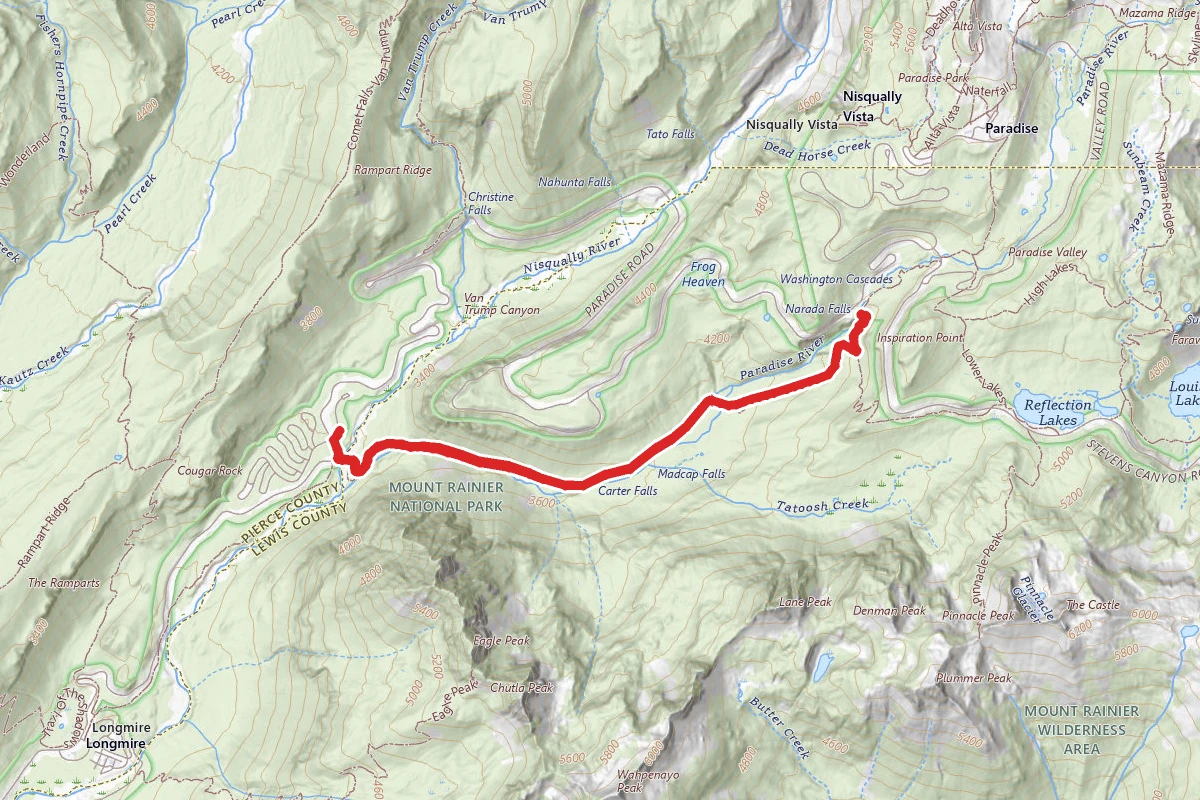 Wonderland Trail to Carter Falls and Narada Falls