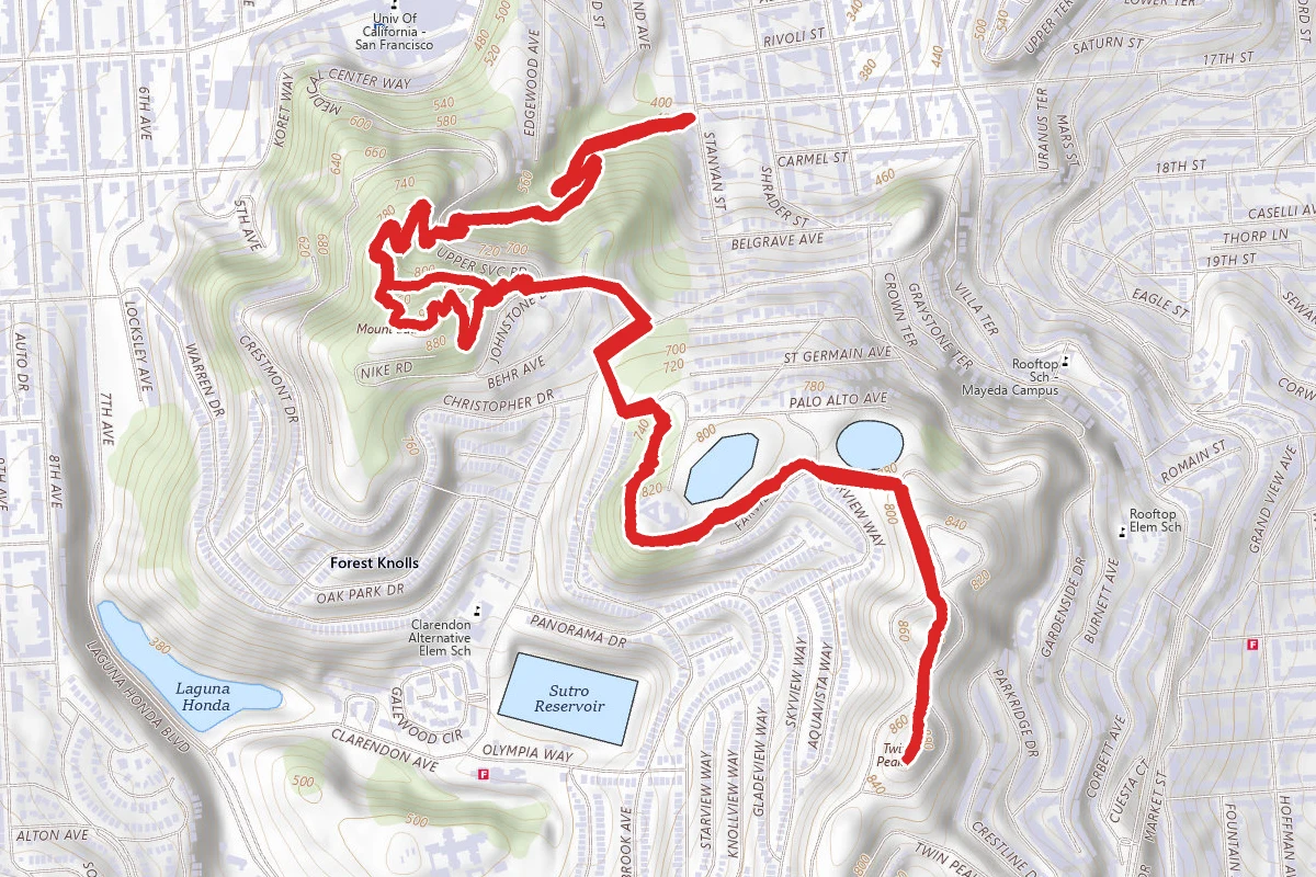 Mount Sutro to Twin Peaks