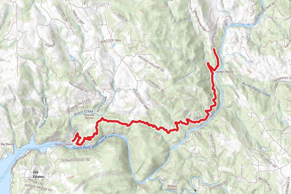 Skunk Hallow via South Fork American River Trail