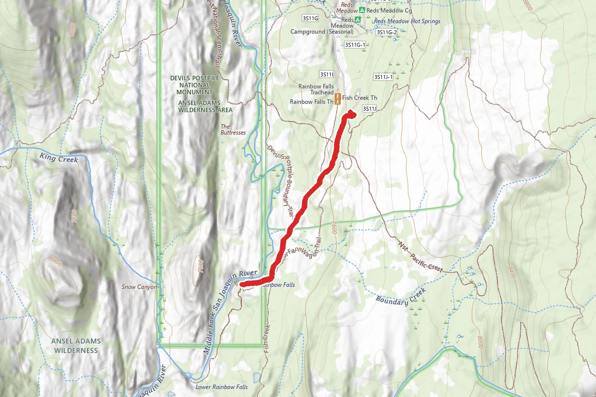 Red's Meadow to Rainbow Falls Overlook