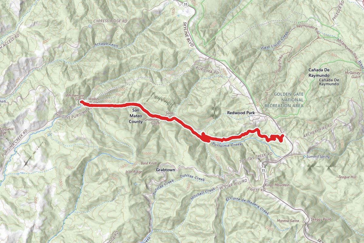 Purisima Creek Trail to Skyline Blvd