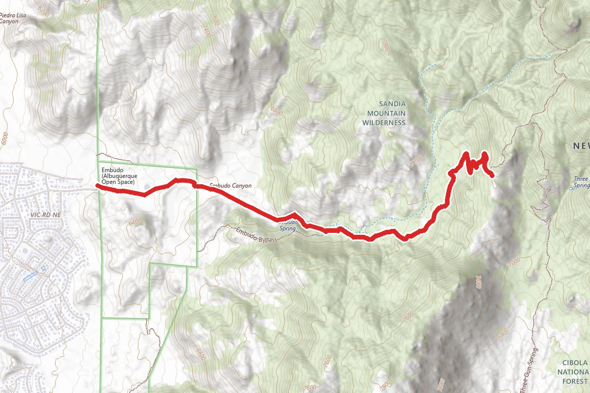 Embudo Canyon Trail to Three Gun Spring Trail